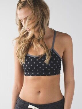 Lululemon Flow Y Bra IV Polka Dot Black Grey Size 4 Sports Bra